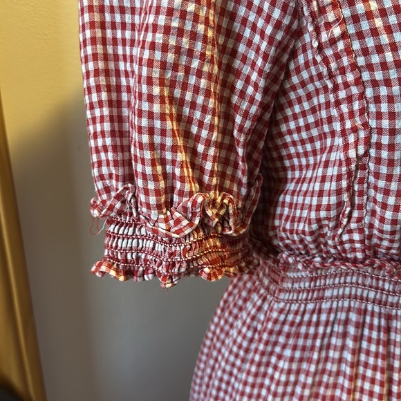 Max Studio Red Gingham Tiered Dress with Puff Sleeves - Picture 5 of 14